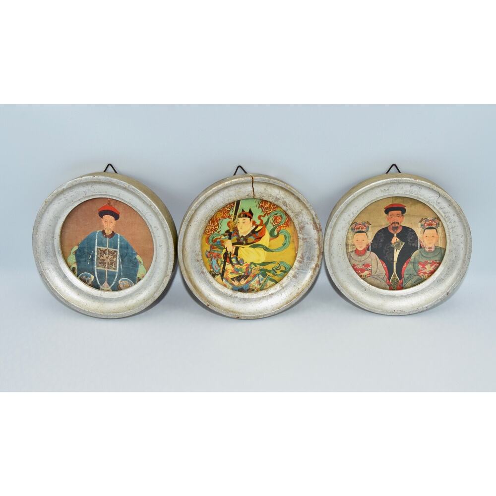 Antique Italian Florentine Chinoiserie Miniature Decor 4.5" Silver Wall Frames